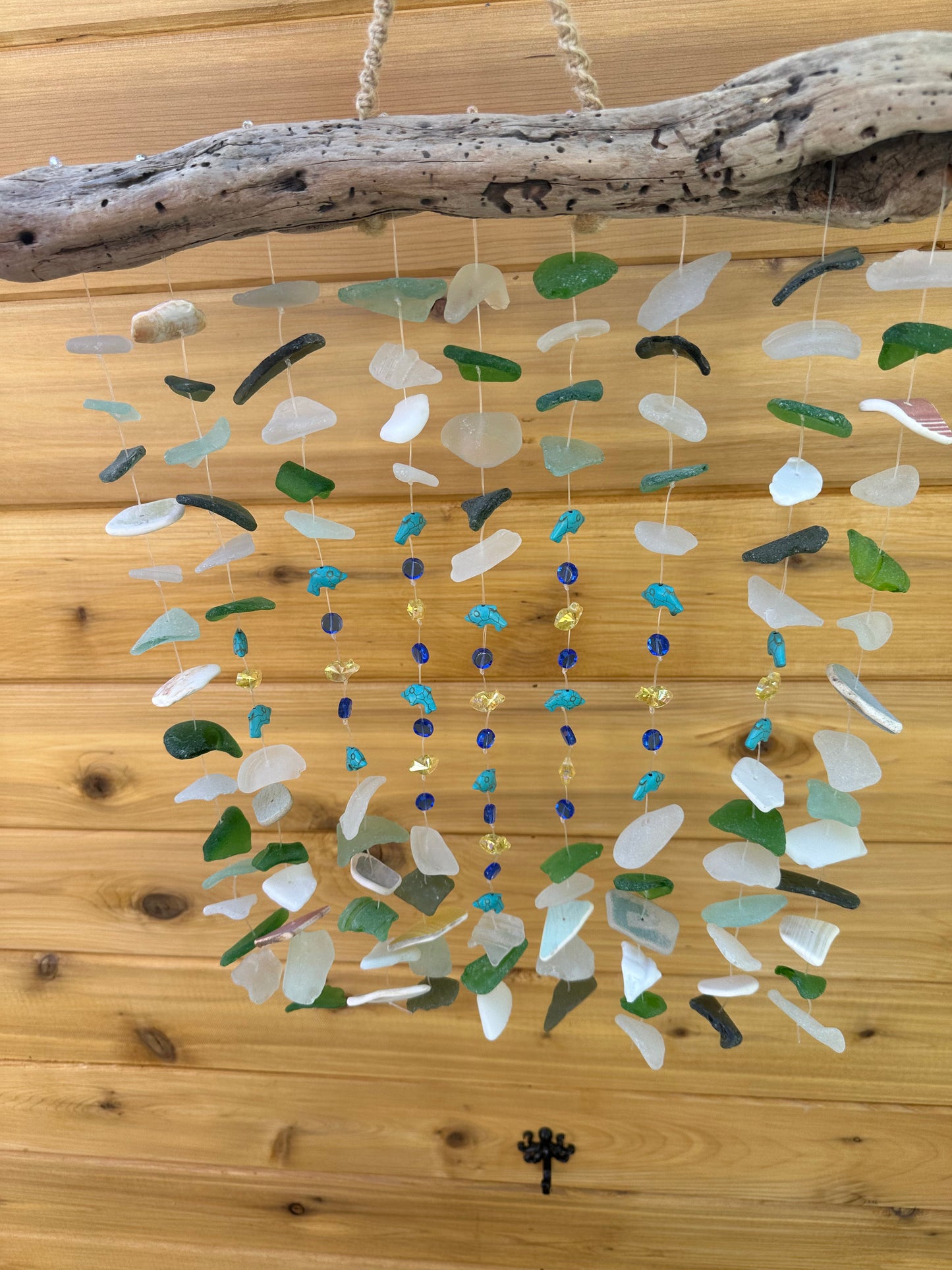 Whimsical Suncatcher with Sea Glass and Ocean Pottery