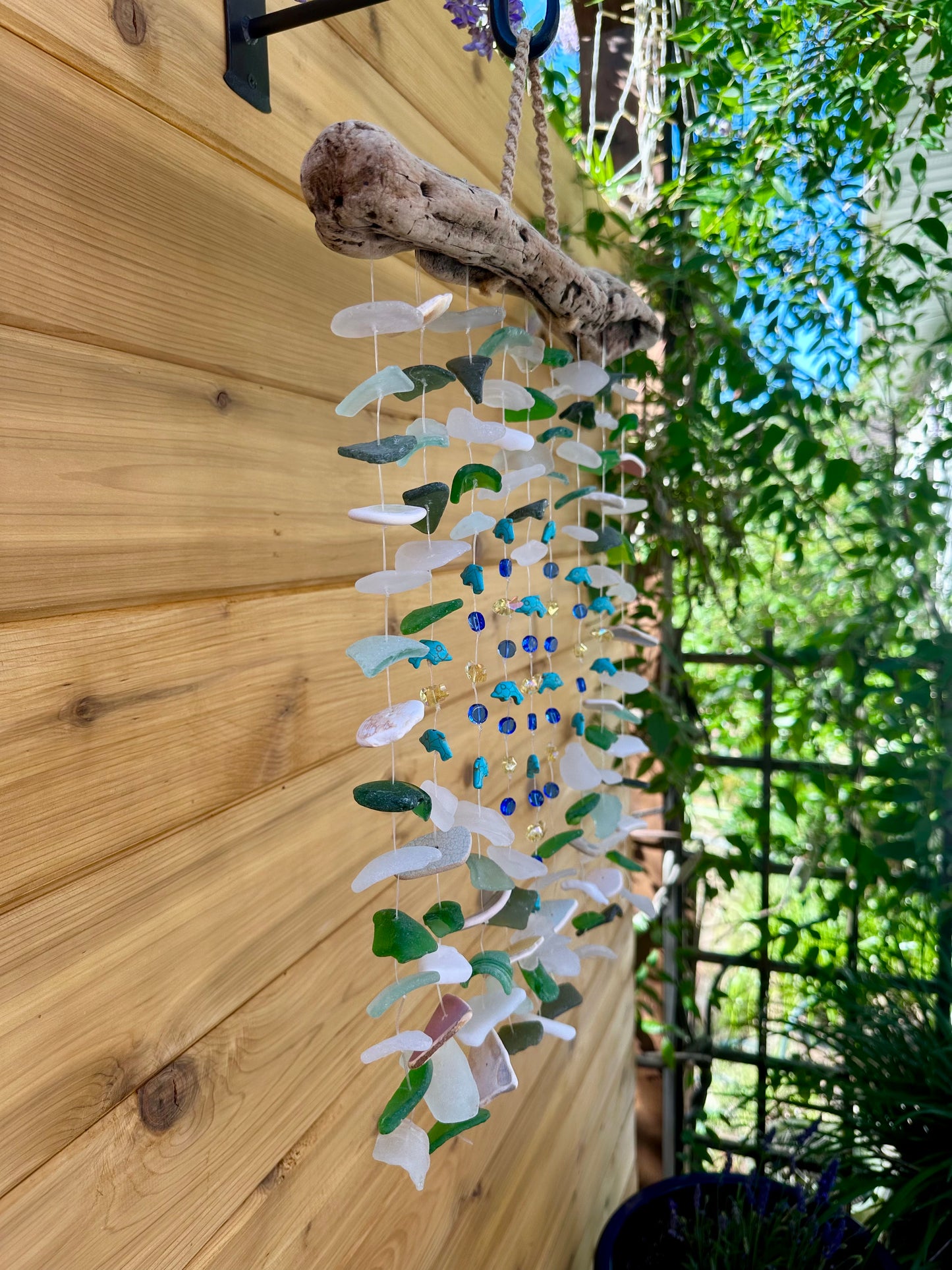 Whimsical Suncatcher with Sea Glass and Ocean Pottery