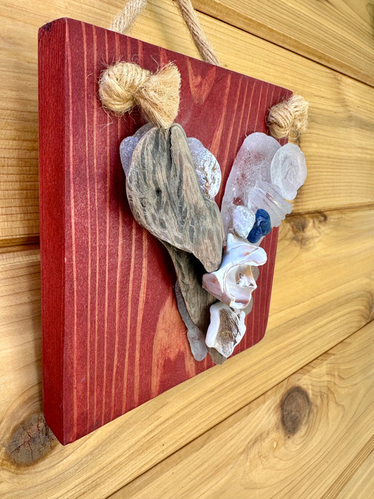 Mini Heart on Red Stained Wood