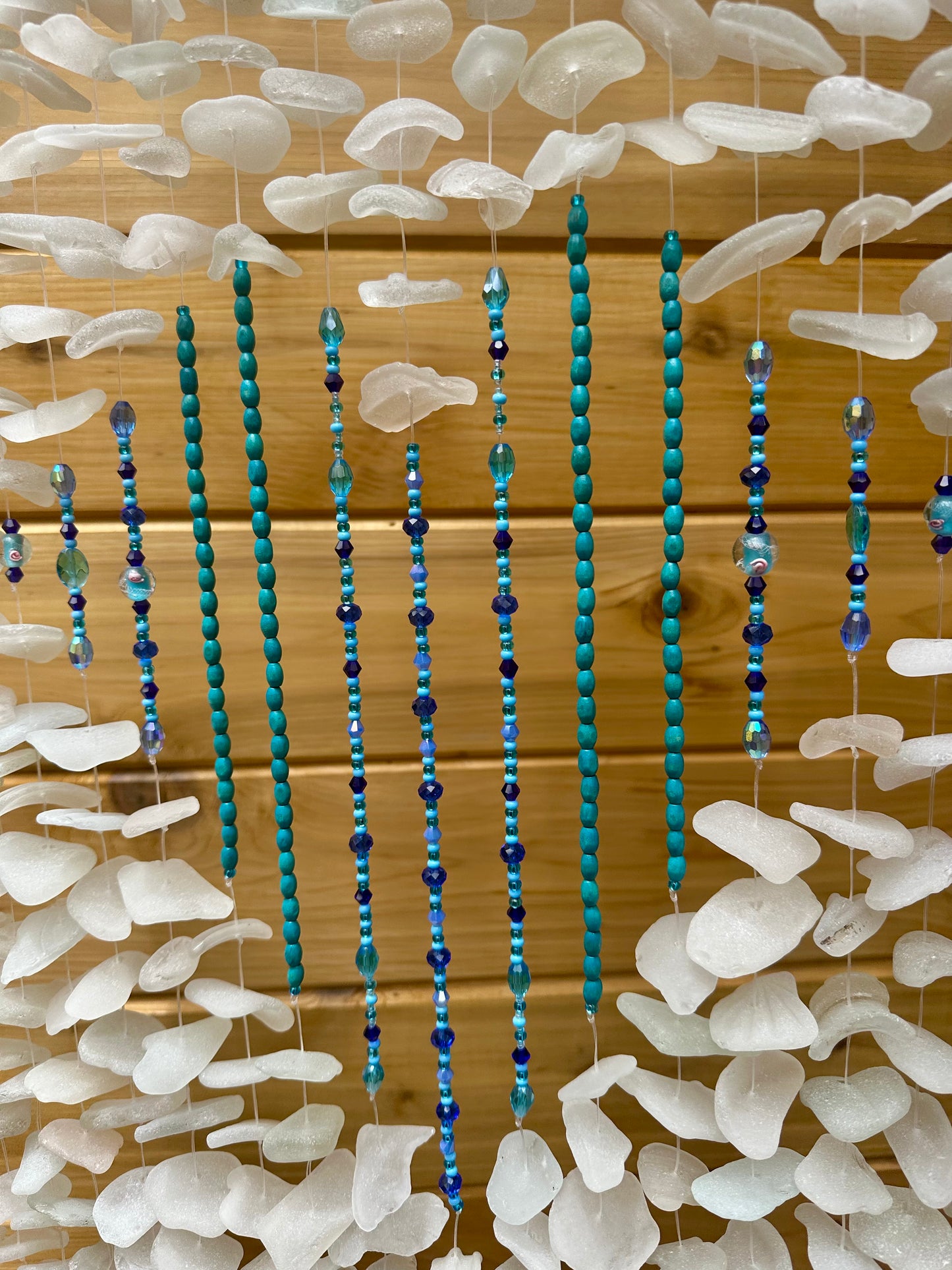 Multi Strand Frosted Glass Suncatcher with Bead Heart
