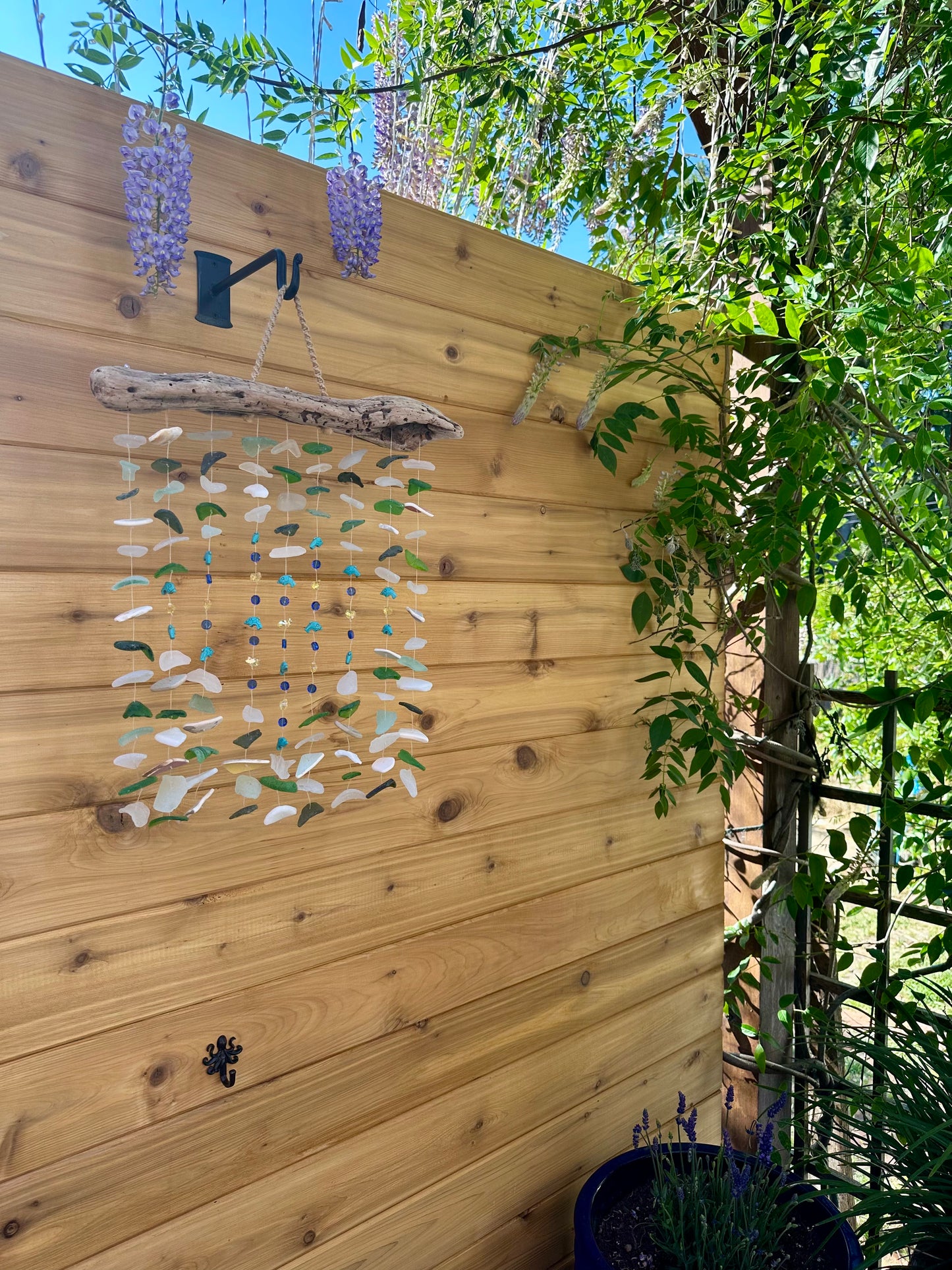 Whimsical Suncatcher with Sea Glass and Ocean Pottery