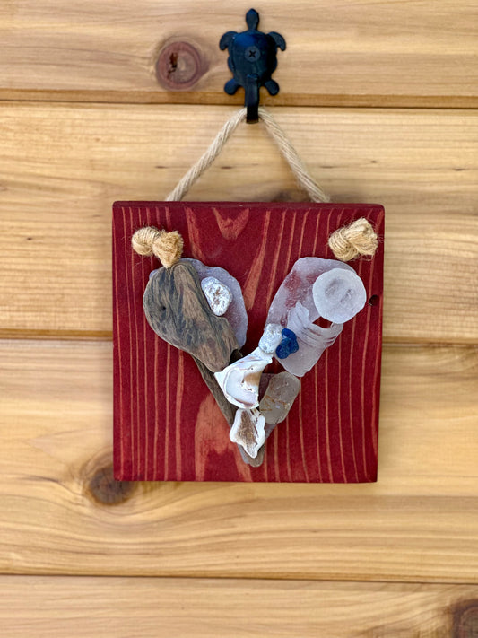 Mini Heart on Red Stained Wood