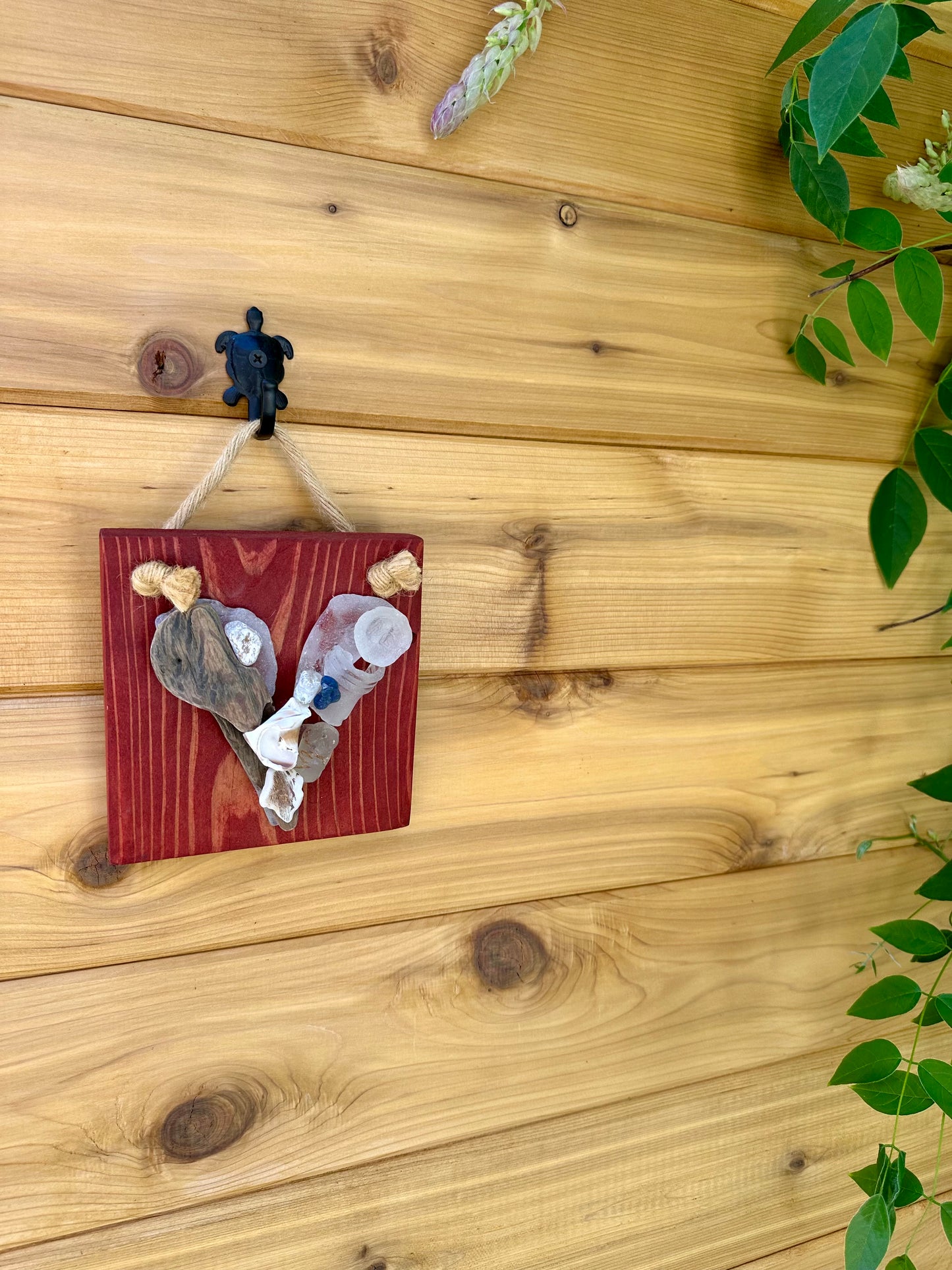 Mini Heart on Red Stained Wood