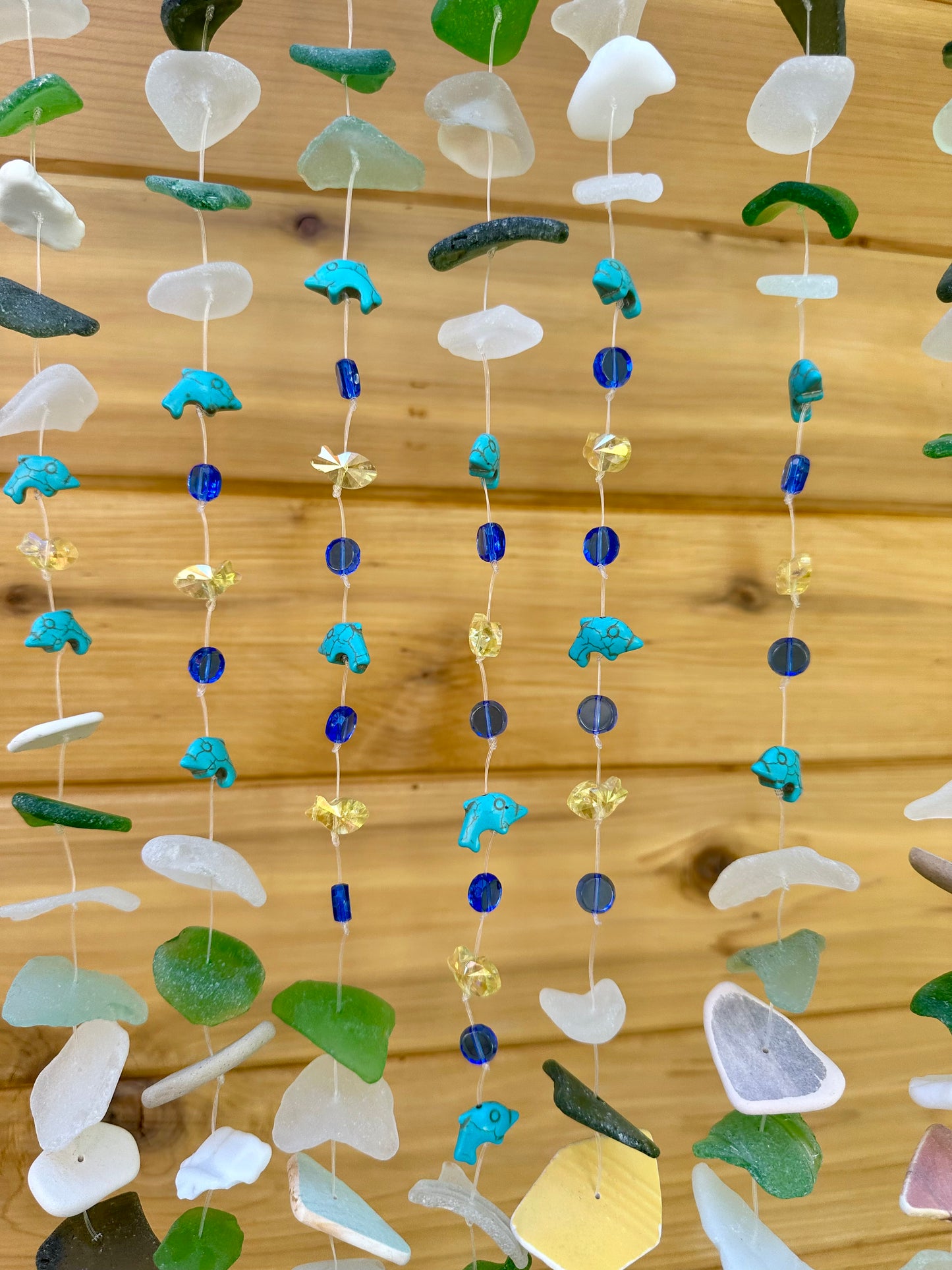 Whimsical Suncatcher with Sea Glass and Ocean Pottery