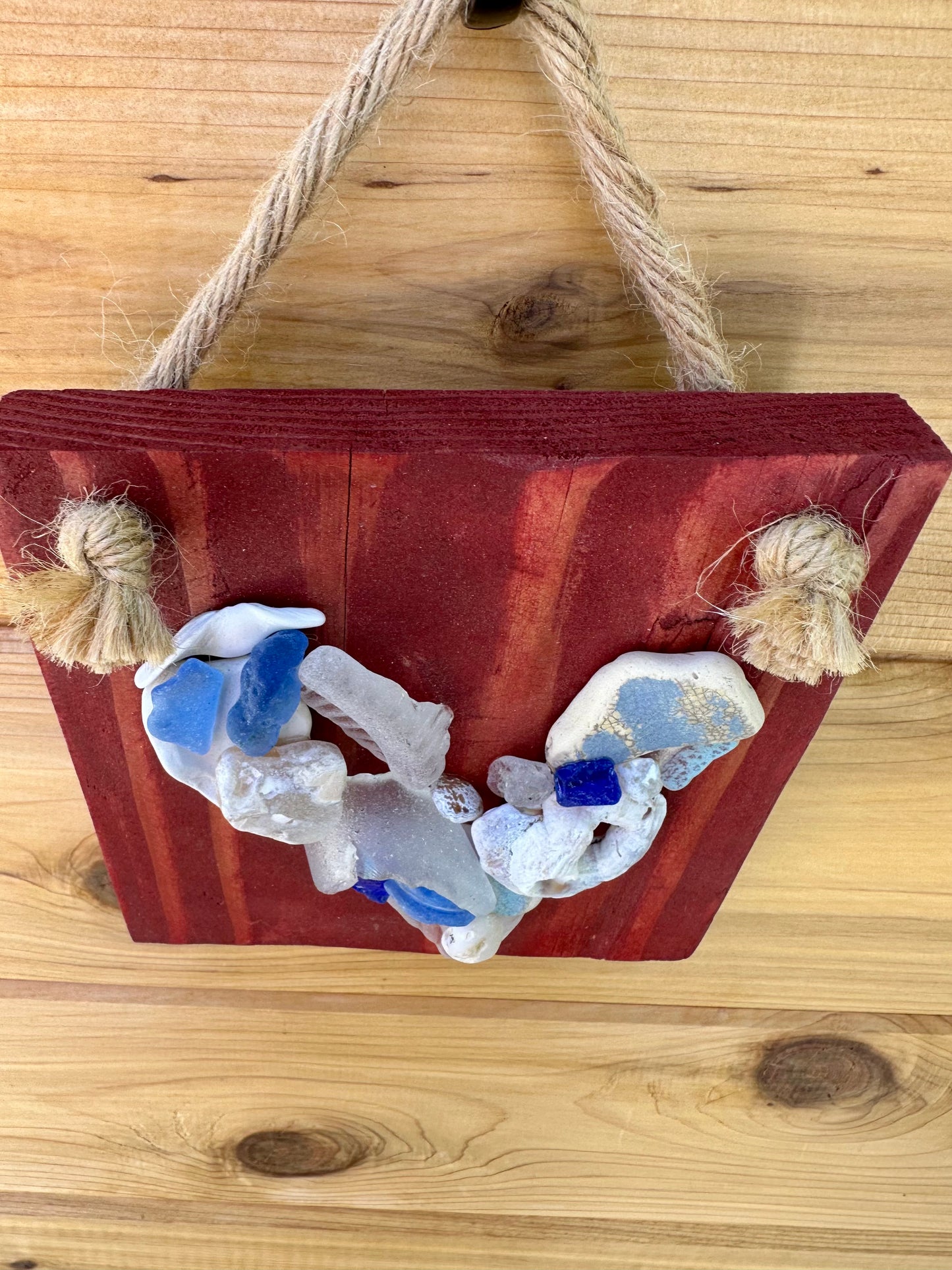 Mini Heart on Red Stained Wood