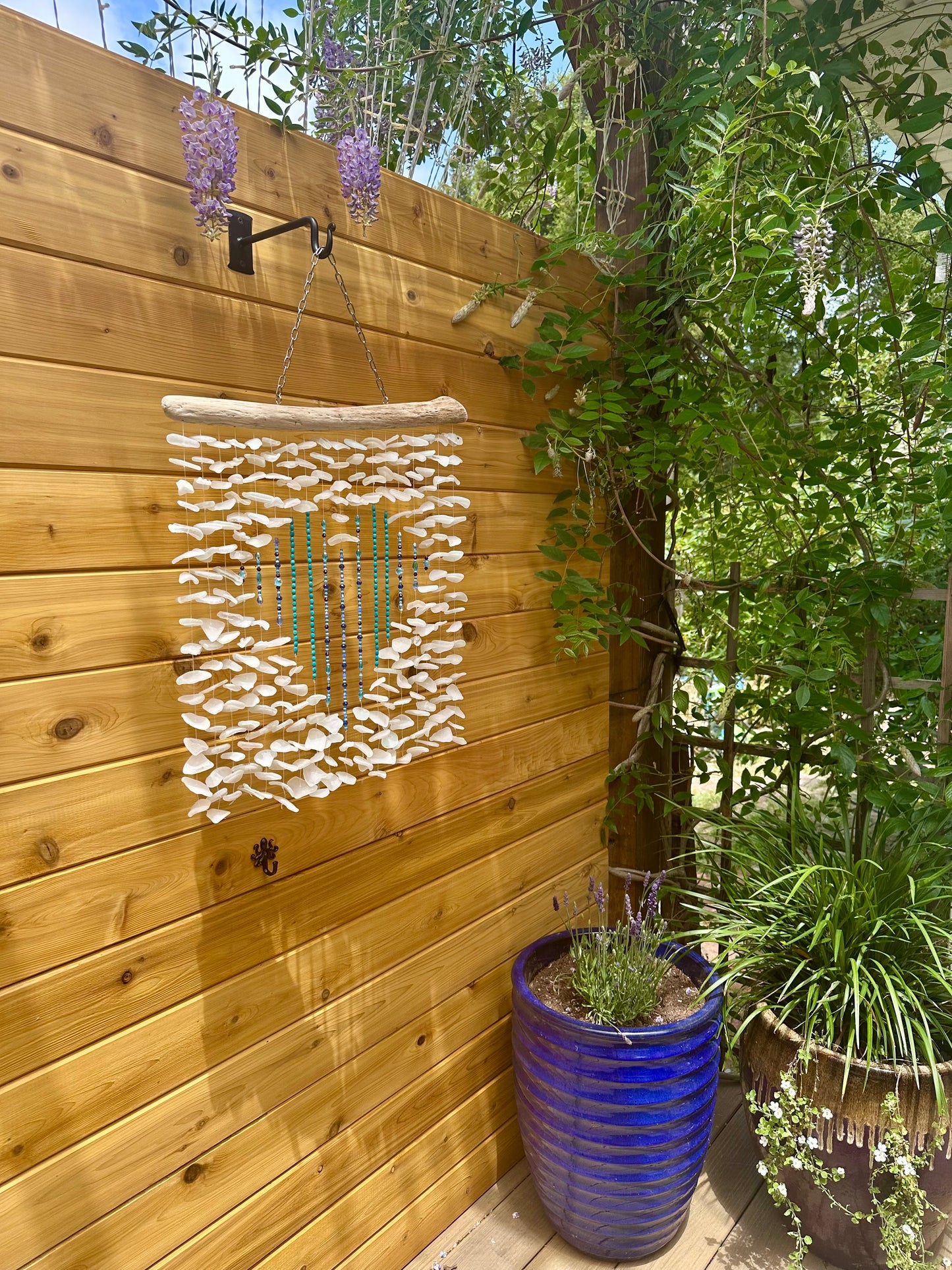 Multi Strand Frosted Glass Suncatcher with Bead Heart