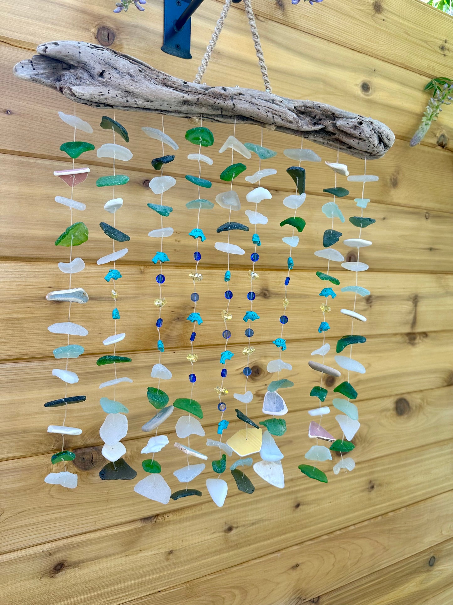 Whimsical Suncatcher with Sea Glass and Ocean Pottery