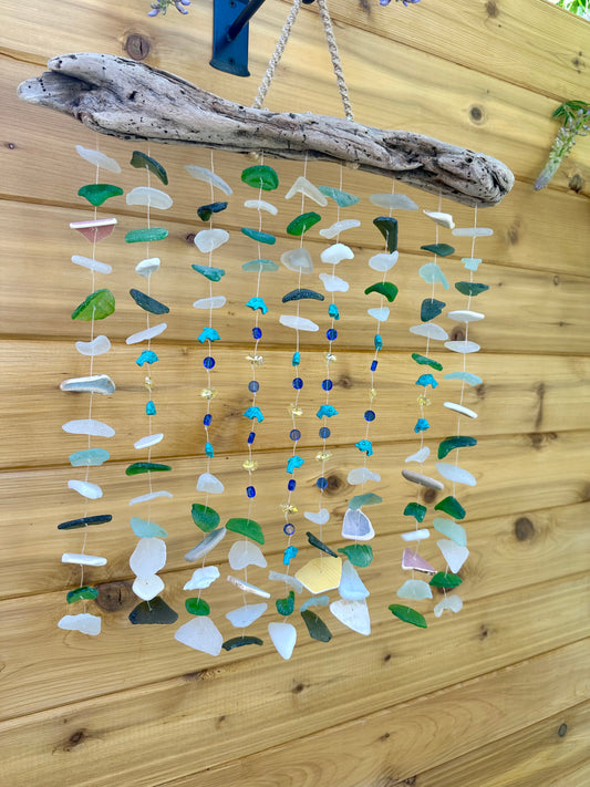 Whimsical Suncatcher with Sea Glass and Ocean Pottery