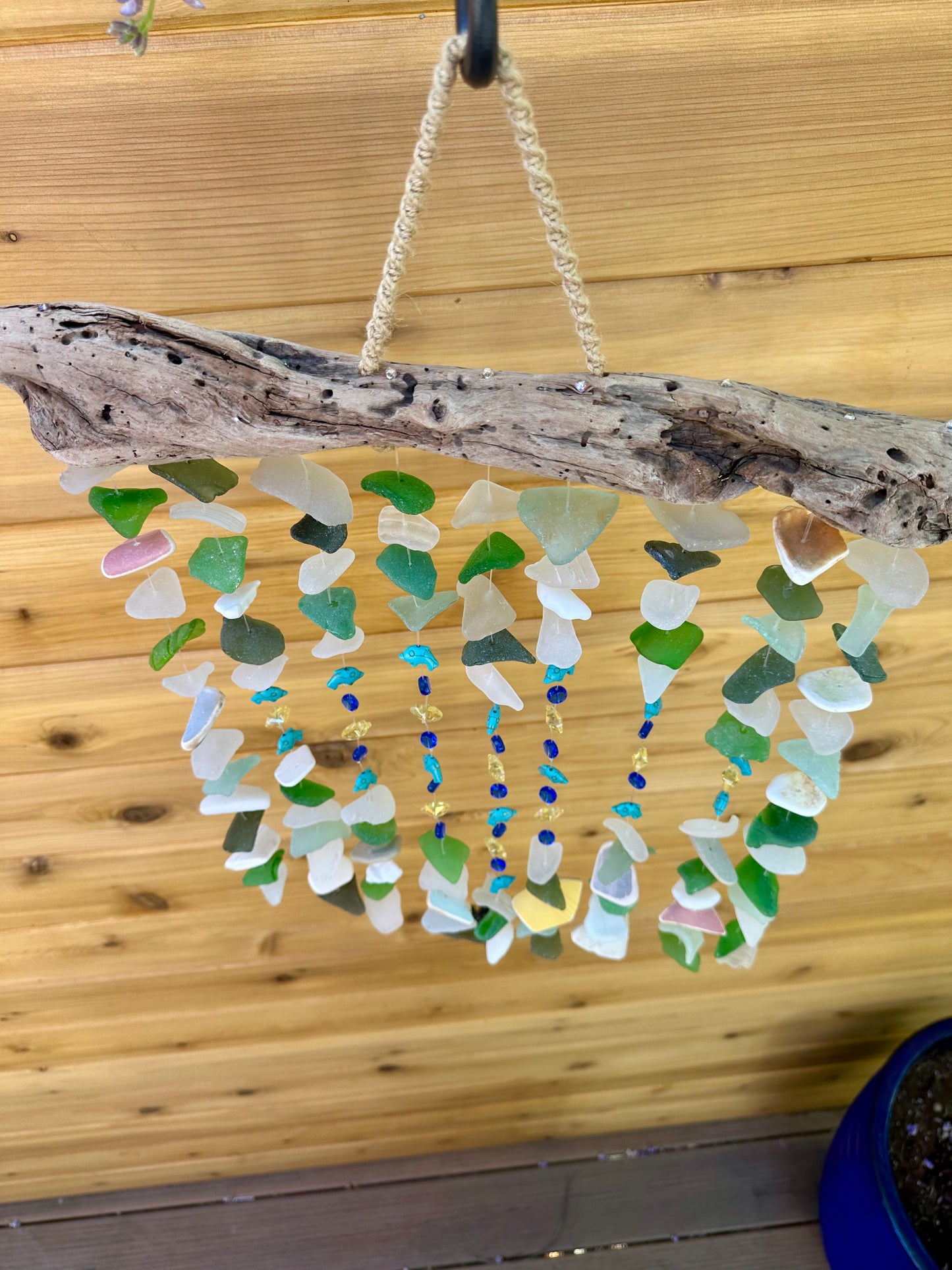 Whimsical Suncatcher with Sea Glass and Ocean Pottery