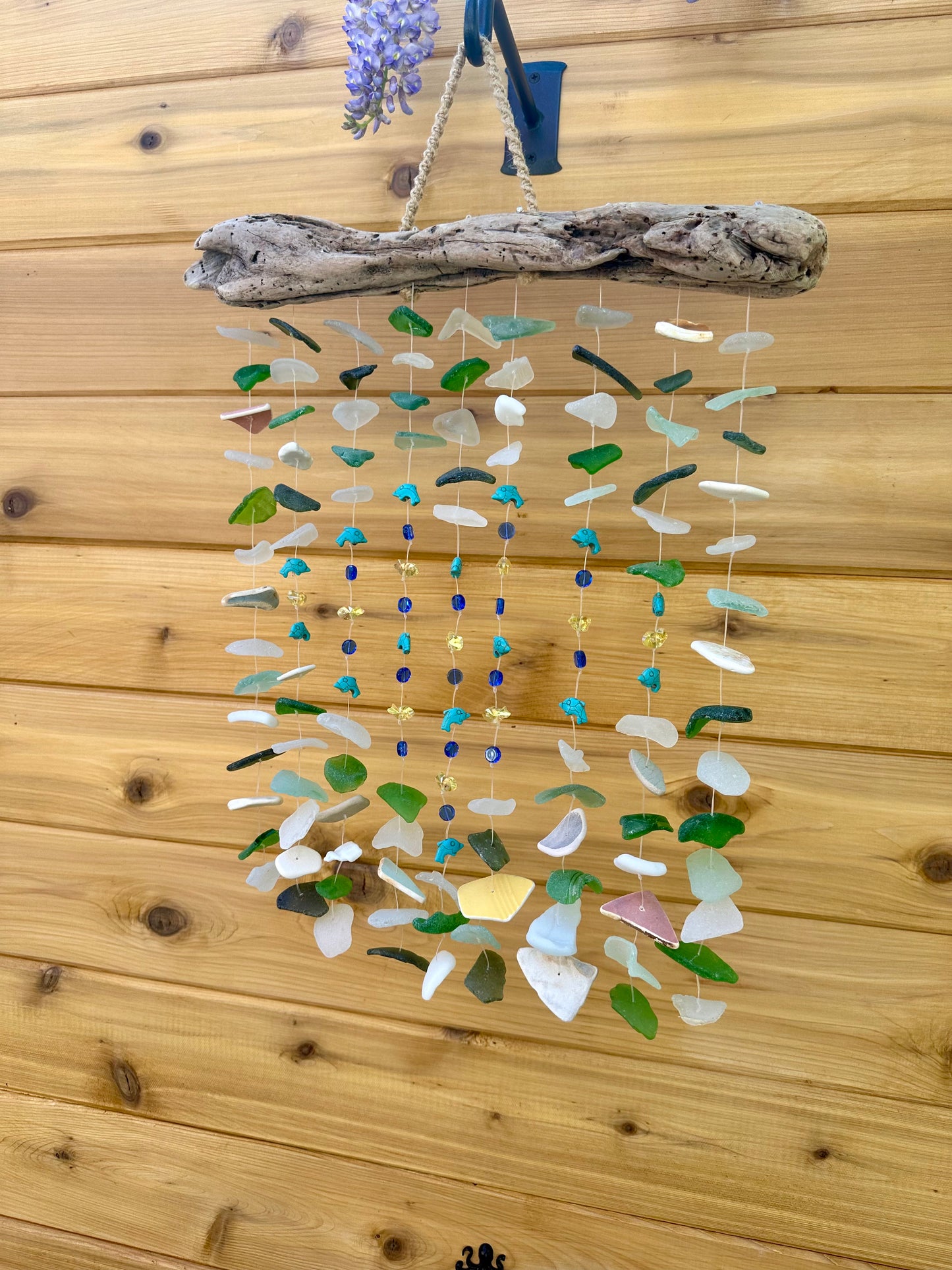 Whimsical Suncatcher with Sea Glass and Ocean Pottery