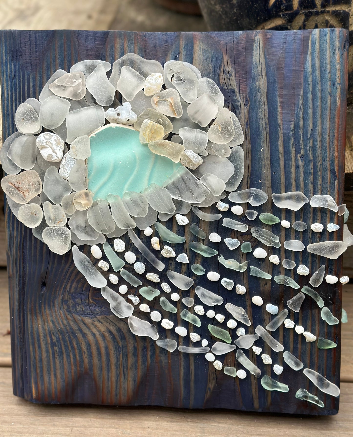 Octopus on Stained Blue Wood