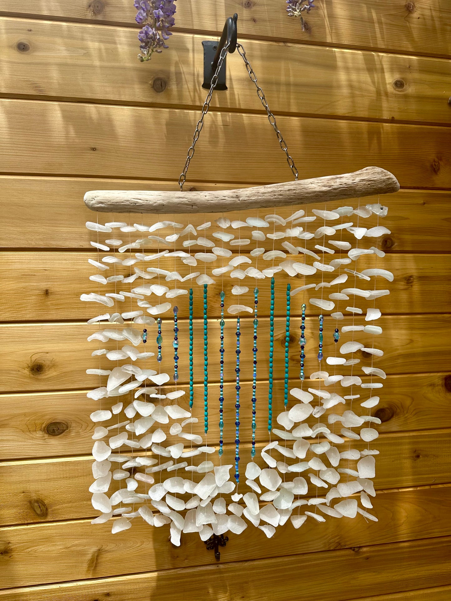 Multi Strand Frosted Glass Suncatcher with Bead Heart