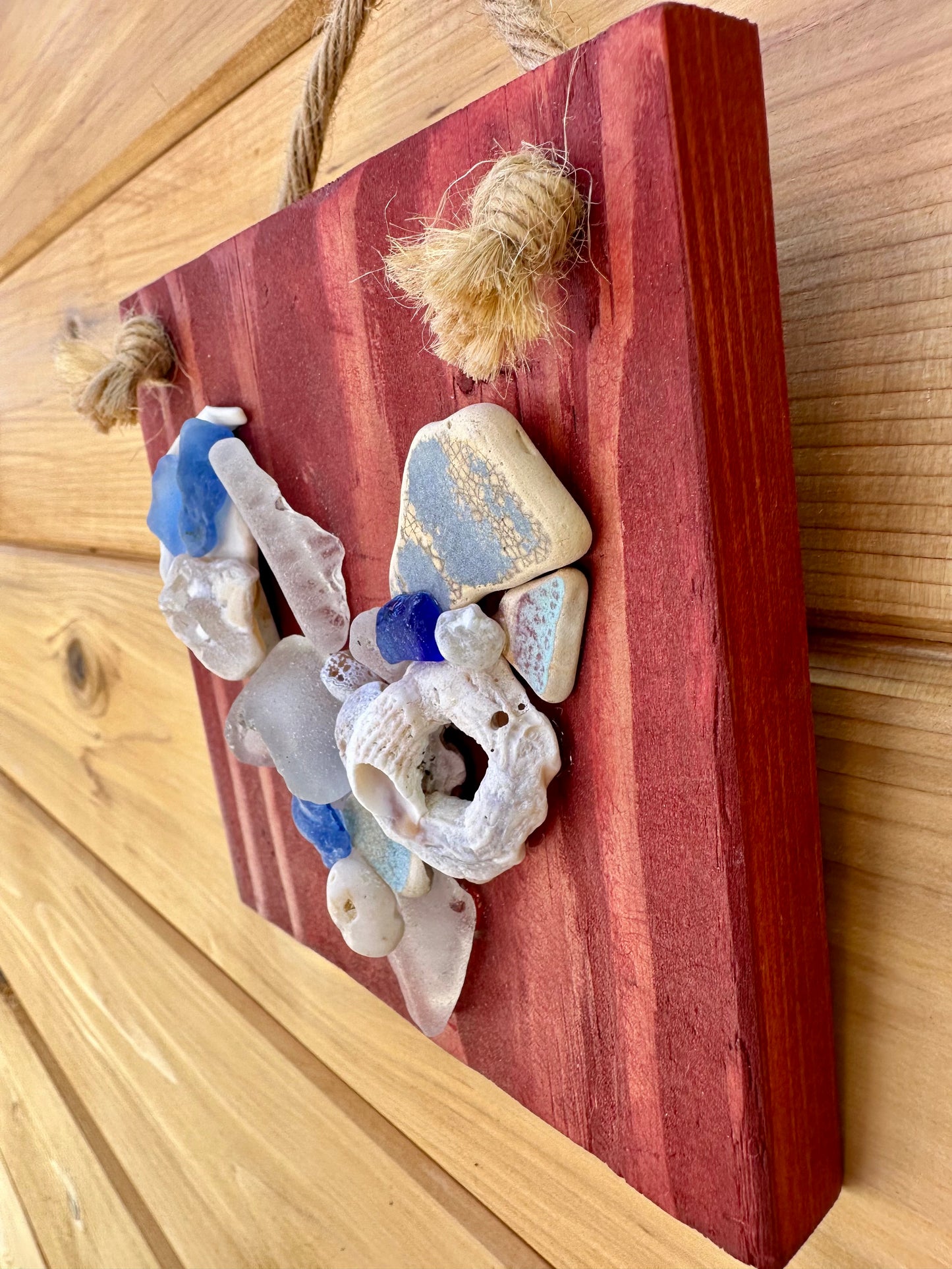 Mini Heart on Red Stained Wood