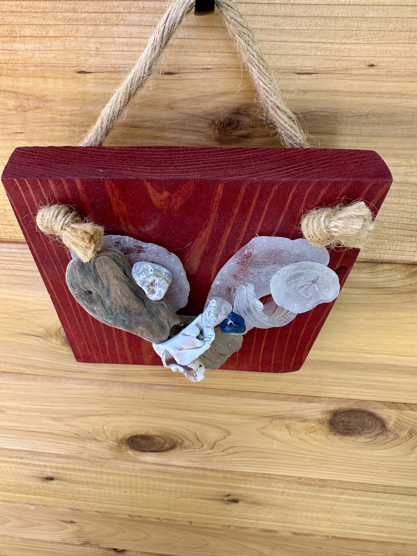 Mini Heart on Red Stained Wood